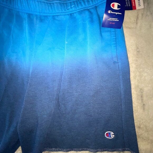 NWTs Champion Athletic Dip Dye Blue Ombre Fleece Shorts Logo - Picture 3 of 11